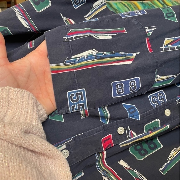 Vintage Nautica Sailing Button Up Shirt Men’s Size Medium Navy Blue Boating - Picture 5 of 14